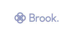 A blue and white logo of brook